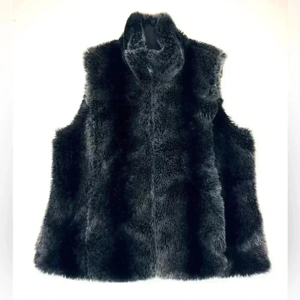 KRISTEN BLAKE Women’s REVERSIBLE SOFT WARM FAUX FUR HOODED VEST Size- Large